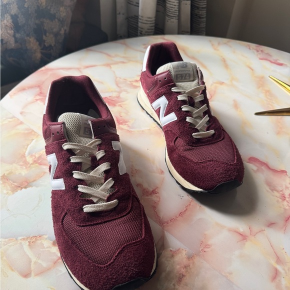New Balance 574 Maroon and White Sneakers - Picture 2 of 5